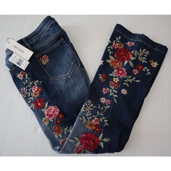 Driftwood xFree People Sz 29 Med. Wash Wyatt Floral Embroidered Bootcut Jeans - Picture 7 of 12